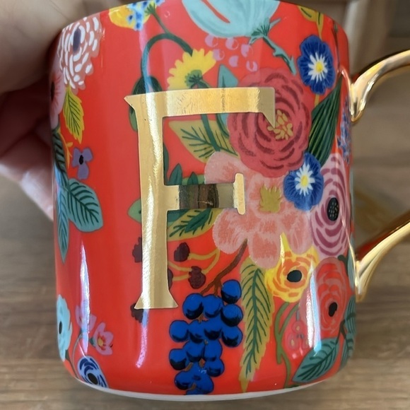 Anthropologie x Rifle Paper Mug “Garden Party” Monogram “F” Floral Gold Handle - Picture 2 of 6